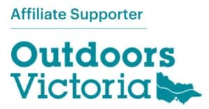 Affiliate Supporter Outdoors Victoria logo, featuring an outline map of Victoria, Australia with a river line.
